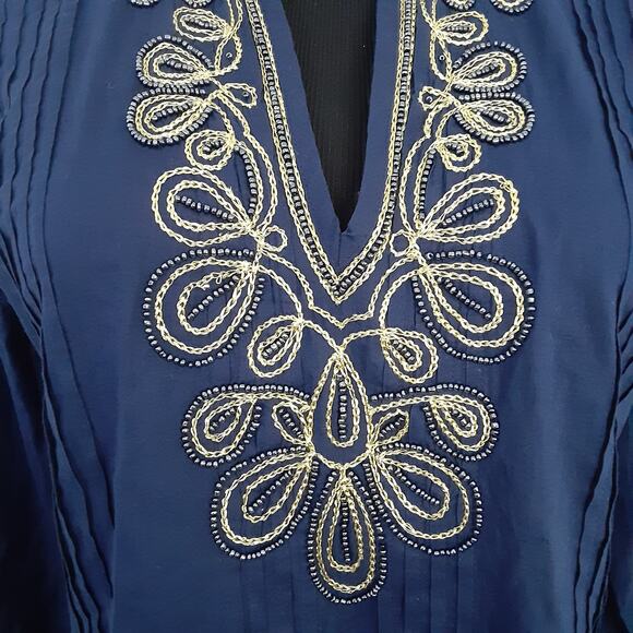 Lilly Pulitzer Sarasota Tunic Top Navy Blue Beaded Soutache Embroidered Womens S - Picture 4 of 14